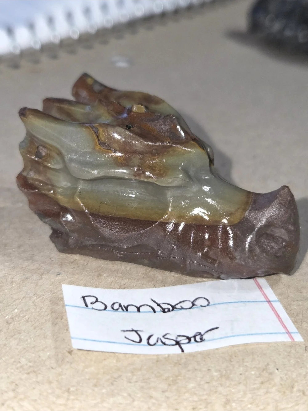 Detailed Bamboo Jasper Crystal Carved Dragon Head Stone Sculpture Decor
